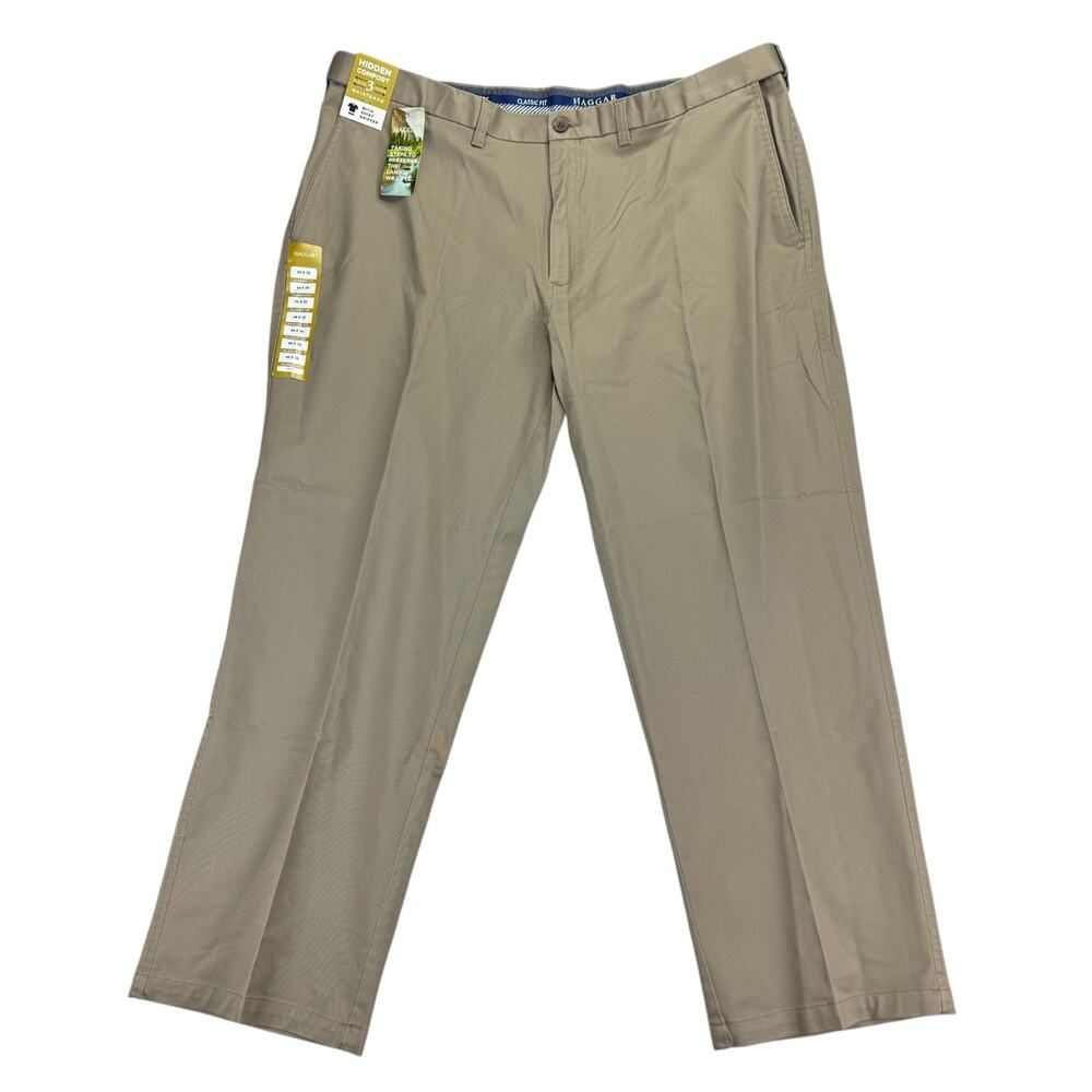 Haggar Mens 2-Way Stretch Premium Comfort Classic Fit Dress Pants Khaki 44x30